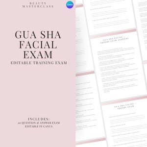 Gua Sha Gesichtsprüfung zur Zertifizierung - 20 Fragen und Antworten | Bearbeitbare Schönheitsschulungsprüfung