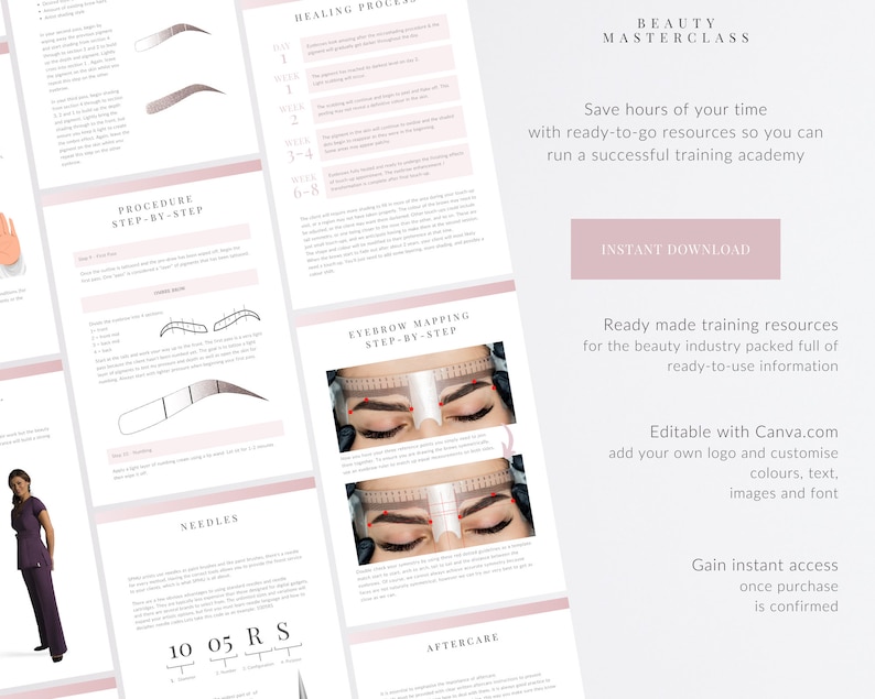 Ombre & Powder Brows Microshading Training Manual Editable Guide for Trainers, Students, Printable, Instant Download image 2