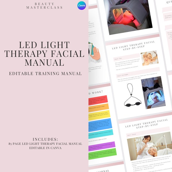 LED Light Therapy Facial Training Manual - Editable LED Light Facial and Massage Course for Trainers, Beauty Academies