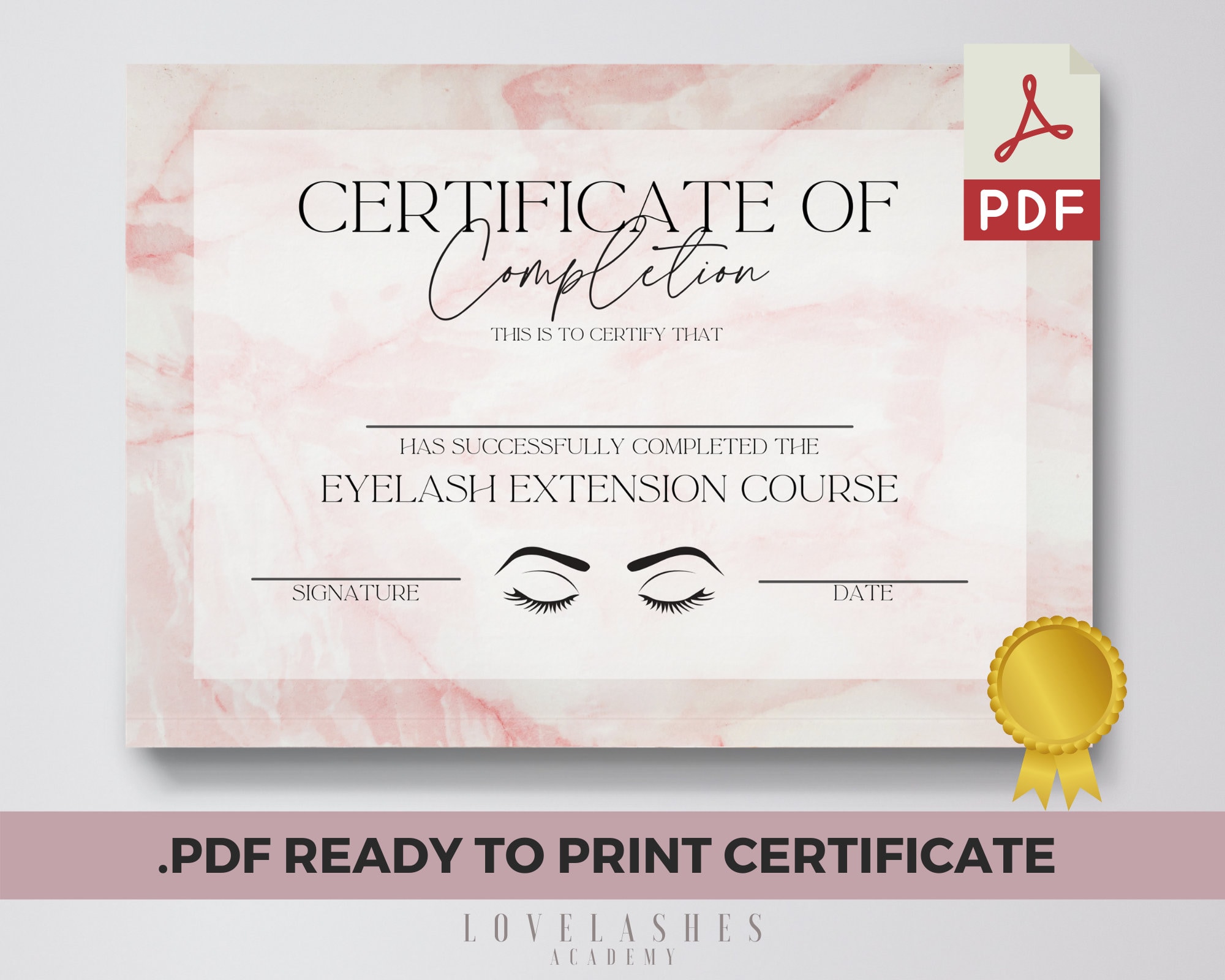 Pink Marble Eyelash Extension Course Certificate of Etsy
