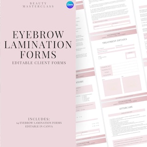 Eyebrow Lamination and Tint Forms | Consent, Aftercare, Waiver, & More | Editable Forms for Lash Lift Technicians, Printable
