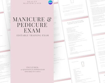 Examen teórico de manicura y pedicura para certificación con respuestas: cuestionario de 20 preguntas editable.
