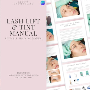 Lash Lift and Tint Training Manual – Editable Canva Guide (Instant Download) 95 Pages