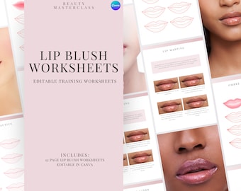 Lip Blush Training Worksheets | Lip PMU Mapping and Tattoo Styles | Editable Workbook for Trainers and Students, Printable, Instant Download