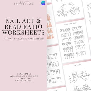 Nail Art & Bead Ratio Worksheets, Acrylic Application Practice Sheet, Nail Practice Template, Nail Forms, Nail Services