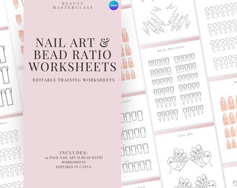 Nail Art & Bead Ratio Worksheets, Acrylic Application Practice Sheet, Nail Practice Template, Nail Forms, Nail Services