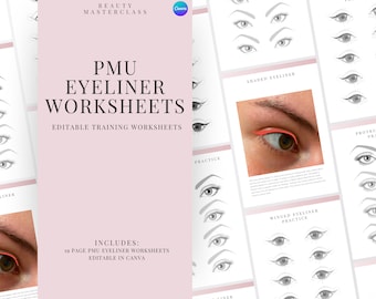 PMU Eyeliner Training Worksheets | Editable Worksheets for Trainers and Students, Printable, Instant Download