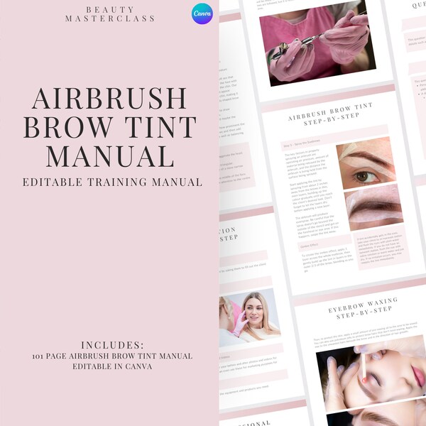 Airbrush Brow Tint Training Manual - Editable Course for Airbrush Eyebrow Tinting and Waxing Trainers and Beauty Academies on Canva