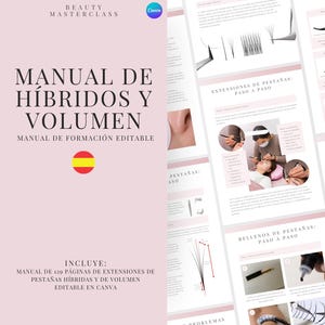 Spanish Hybrid and Volume Lash Extension Training Manual - Editable Guide for Trainers, Students, Printable, Instant Download