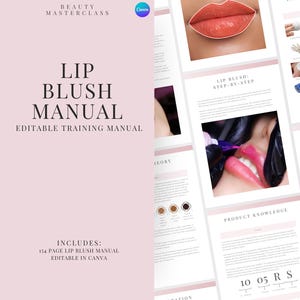 PMU Lip Blush Training Manual | Editable Guide for Trainers, Tattoo Lip Liner, Lip Blush PMU, Student, Micropigmentation Training Guide