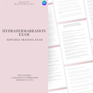 Hydradermabrasion Prüfung zur Zertifizierung - 20 Fragen und Antworten | Bearbeitbare Schönheitsschulungsprüfung