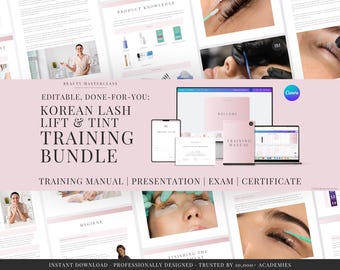 Korean Lash Lift and Tint Training Bundle - Presentation, Training Manual, Theory Exam & Certificate for Beauty Academy Trainers