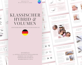 German Classic Hybrid and Volume Lash Extension Training Manual - Editable Lash Course for Eyelash Extension Trainers, Beauty Academies