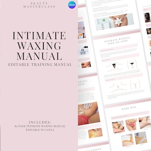 Intimate Waxing Editable Training Manual, Wax Guide, Wax Academy Training, Esthetician Course, Student Training, PDF eBook, Edit in Canva