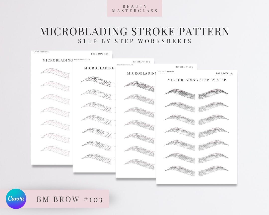 Microblading Practice Template.pdf Bmbrow#103 Microblading Stroke Pattern Step by Step Practice Worksheets ...