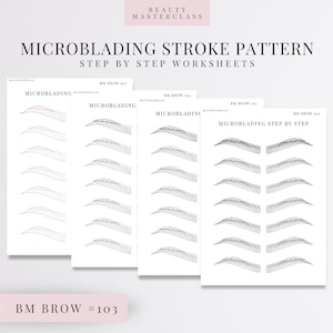 BMBrow#103 Microblading-slagpatroon stap voor stap oefenwerkbladen | Bewerkbare SPMU-browtraining | Direct downloaden