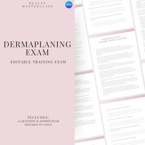 Dermaplaning Gesichtsprüfung zur Zertifizierung - 20 Fragen und Antworten | Bearbeitbare Schönheitsschulungsprüfung