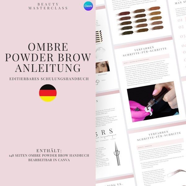 Deutsche Ombre & Powder Brows Microshading Trainingsanleitung | Bearbeitbares Handbuch für Trainer, Studenten, druckbar, sofortiger Download