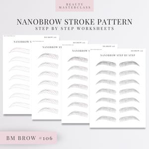 BMBrow n.° 106: Hojas de práctica paso a paso con patrón de trazos de nanocejas / Entrenamiento de cejas SPMU editable / Descarga instantánea