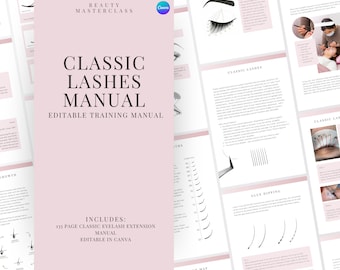 Classic Lash Extension Training Manual - Editable Eyelash Guide for Trainers, Students, Printable, Instant Download