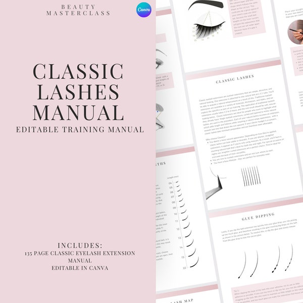 Classic Lash Extension Training Manual - Editable Eyelash Guide for Trainers, Students, Printable, Instant Download