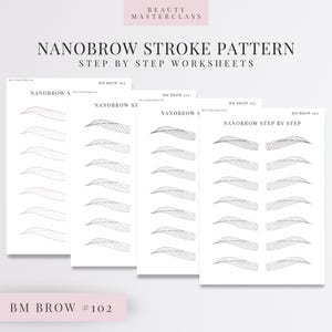 BMBrow #102 Patrón de trazos de Nanobrow Hojas de trabajo de práctica paso a paso / Entrenamiento de cejas SPMU editable / Descarga instantánea