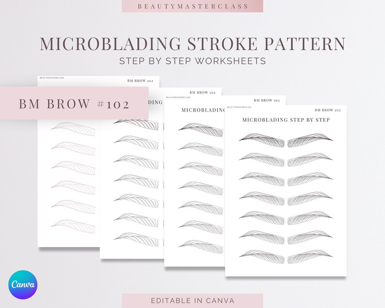 Bmbrow#102 Microblading Stroke Pattern Step by Step Practice Worksheets ...