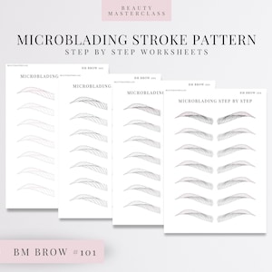 BMBrow#101 Microblading-slagpatroon Stap voor stap oefenwerkbladen | Bewerkbare SPMU-browtraining | Direct downloaden