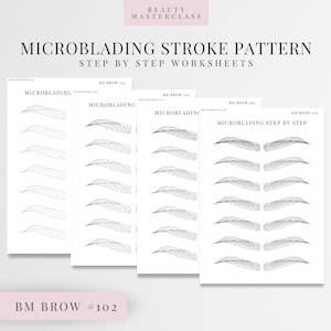 BMBrow#102 Microblading Stroke Pattern Step by Step Practice Worksheets | Editable SPMU Brow Training | Instant Download