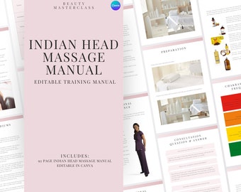 Manual de entrenamiento de masaje de cabeza indio - Curso de masaje editable para entrenadores, academias de belleza / Canva