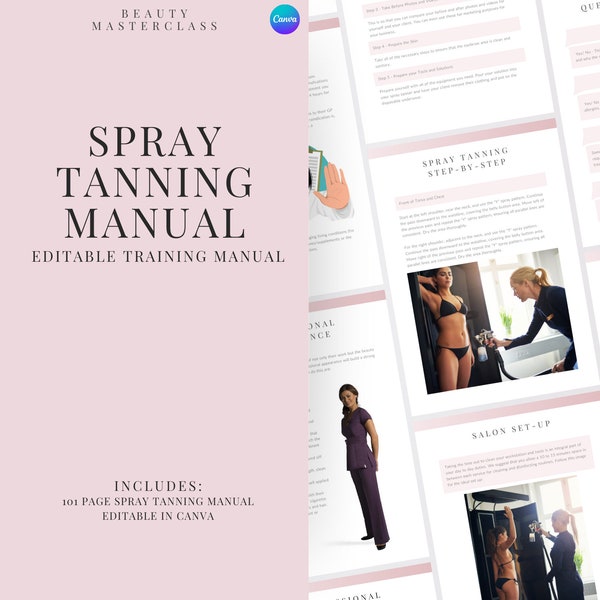 Spray Tan Editable Training Manual | Spray Tanning Edit Canva Course eBook and Guide for Beauty Training Academy