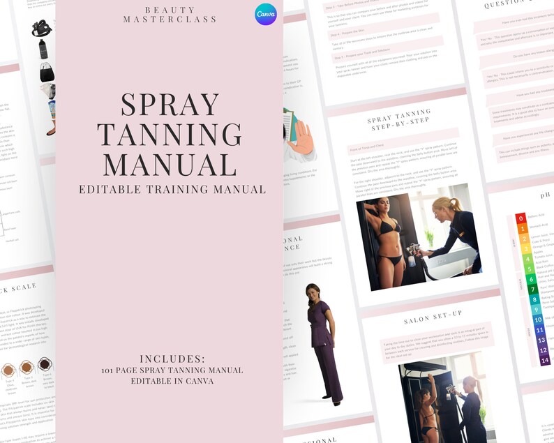 Spray Tan Editable Training Manual Spray Tanning Edit Canva Course Ebook and Guide for Beauty