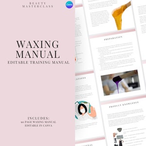 Waxing Training Manual - Hard & Soft Wax Editable Course for Waxing Trainers, Female Male Waxing, Beauty Academies,