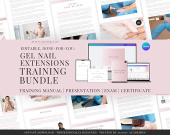 Gel Nail Extensions Editable Training Bundle - Presentation, Training Manual, Theory Exam & Certificate for Beauty Academy Trainers