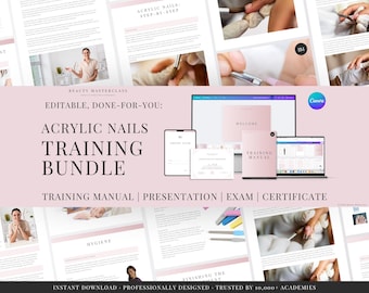 Acrylic Nails Training Bundle - Presentation, Training Manual, Theory Exam & Certificate for Beauty Academy Trainers