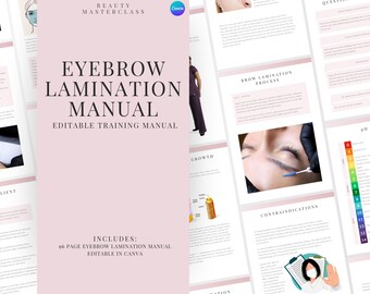 Brow Lamination and Tint Training Manual - Editable Guide for Trainers, Students, Printable, Instant Download