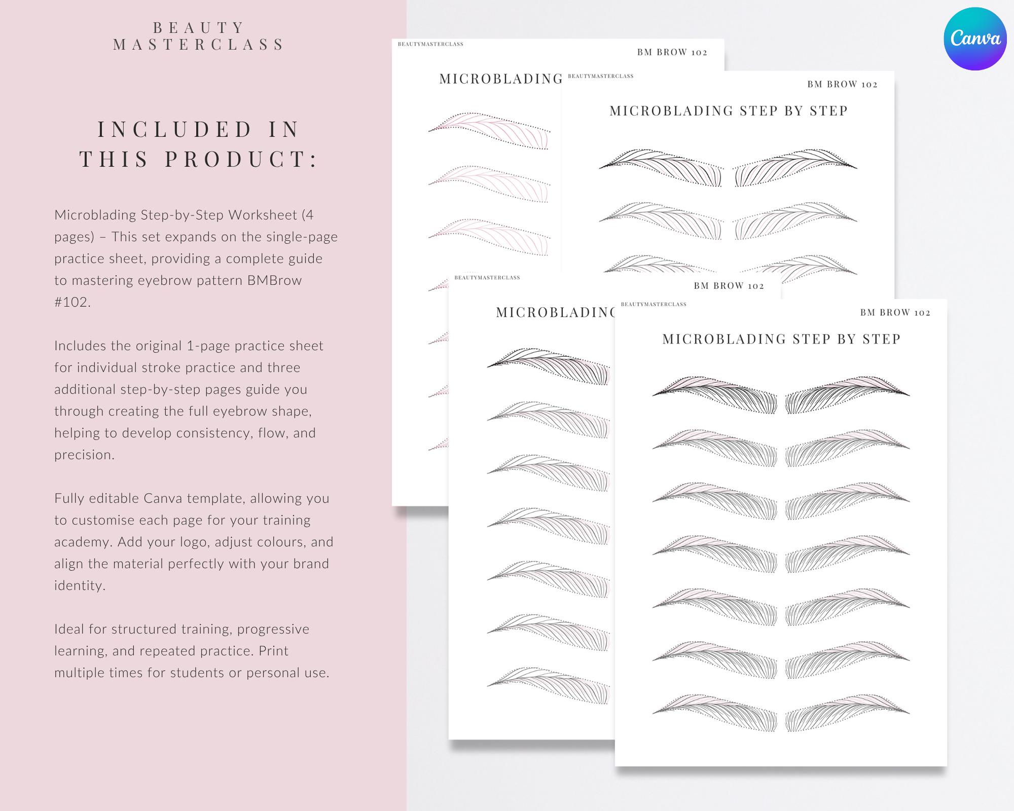 Sewing Pattern Brow Bmbrow#102 Microblading Stroke Pattern Step by Step Practice Worksheets ...