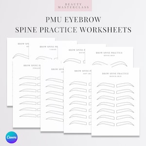 PMU 眉毛背骨練習ワークシート | トレーナーと生徒のための8つの編集可能なワークシート、印刷可能、すぐにダウンロード可能