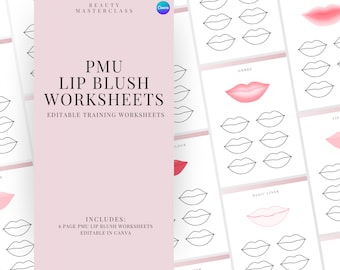 PMU Lip Blush Training Worksheets - | Editable Sheets for Trainers, Tattoo Lip Liner, Lip Blush, Micropigmentation Training Guide