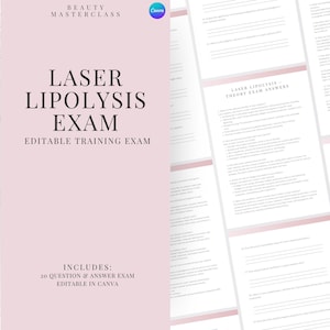 Laser Lipolyse Prüfung zur Zertifizierung - 20 Fragen und Antworten | Bearbeitbare Schönheitsschulungsprüfung