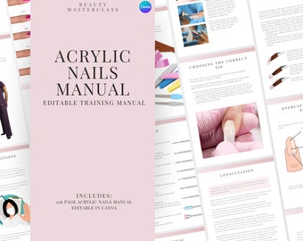 Manual de capacitación editable de uñas acrílicas - Curso de uñas editable para técnicos de uñas, capacitadores y academias de belleza