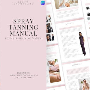 Spray Tan Editable Training Manual | Spray Tanning Edit Canva Course eBook and Guide for Beauty Training Academy