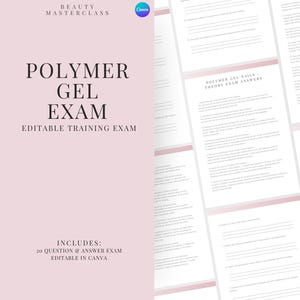 Polymer Gel Nails Prüfung zur Zertifizierung - 20 Fragen und Antworten | Bearbeitbare Schönheitsschulungsprüfung