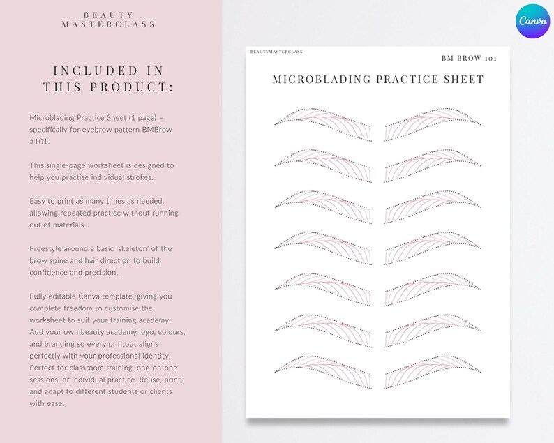 Microblading Practice Template.pdf Bmbrow#101 Microblading Practice Worksheet | Editable Worksheet for ...