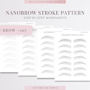 BMBrow#107 Nanobrow-lijnpatroon Stap voor stap oefenwerkbladen | Bewerkbare SPMU-browtraining | Direct downloaden