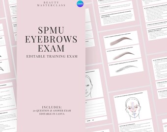 Microblading, Ombre & Powder Brow Theory Exam | SPMU Eyebrows Exam - 20 Questions and Answers | Beginners, Students, Trainers, Editable,