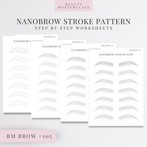 BMBrow n.° 105: Hojas de práctica paso a paso con patrón de trazos de nanocejas / Entrenamiento de cejas SPMU editable / Descarga instantánea