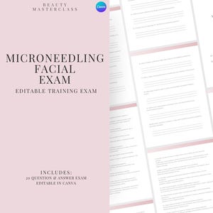 Microneedling Gesichtsprüfung zur Zertifizierung - 20 Fragen und Antworten | Bearbeitbare Schönheitsschulungsprüfung