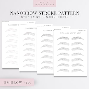 BMBrow n.° 107: Hojas de práctica paso a paso con patrón de trazos de nanocejas / Entrenamiento de cejas SPMU editable / Descarga instantánea
