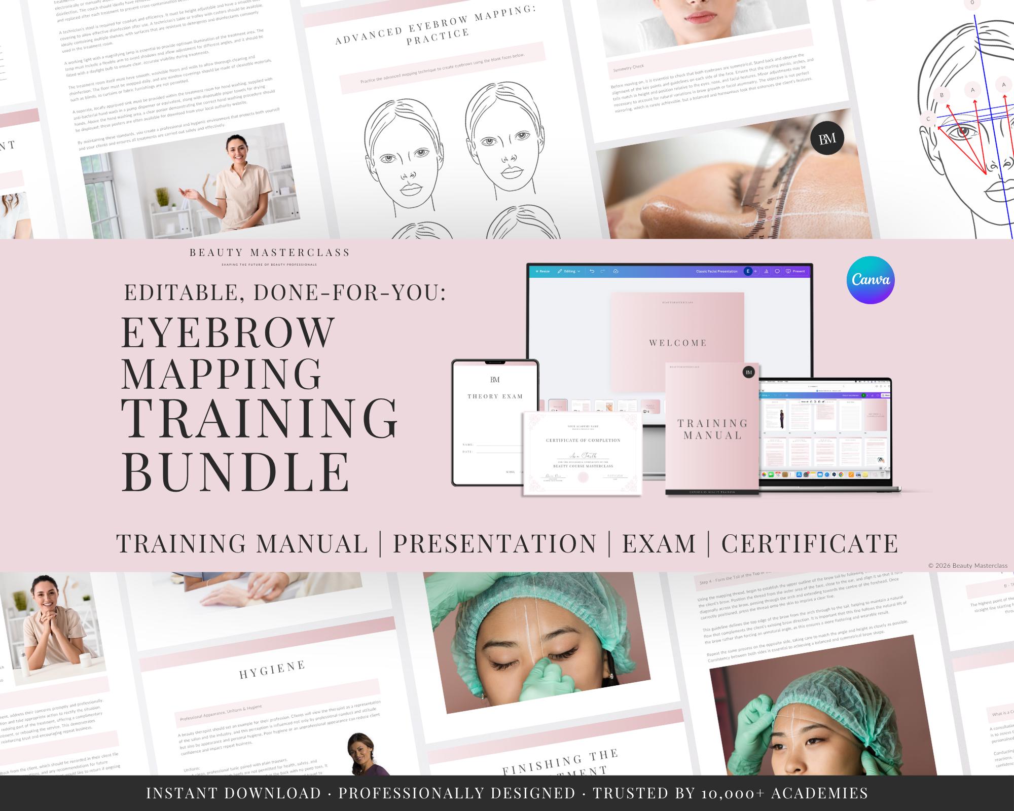 Eyebrow Mapping and Measuring Training Bundle - Presentation, Training Manual, Theory Exam & Certificate for Beauty Academy Trainers